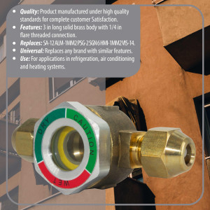 Appli Parts APSG-14 1/4 in Sight Glass and liquid moisture indicator Flare connections with take-apart Body for HVAC/R installations suitable for CFC HCFC HFC refrigerants