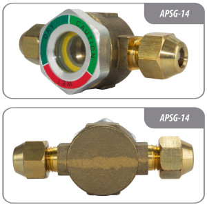 Appli Parts APSG-14A Visor de Liquido 1/4 pulg Flare e Indicador de Humedad con conexiones Rosca con cuerpo extraible para Sistemas de Refrigeracion y Aire Acondicionado