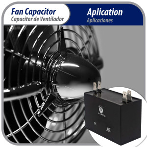 Appli Parts Fan Capacitor 12 mfd (microfarads) uf 450 VAC 4 Terminal Connections compatible with any brand within the same range of capacitance 2-1/4in Width 1-1/8in Depth 2in Height CAP-12-450