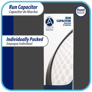 Appli Parts Run Capacitor for ac 5 Mfd uF (microfarads) 370 VAC or 450 VAC CBB65 Round Universal fit for hvac and other applications 2-1/2 in High 1-1/2 in Wide CON-5-450