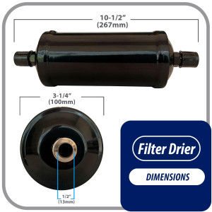 Appli Parts APFD-304 Filtro Secador 1/2 pulg para linea Liquido para Sistemas de Refrigeracion y aire acondicionado 304 SAE Rosca Universal Unidireccional 267mm Largo 100mm Ancho 