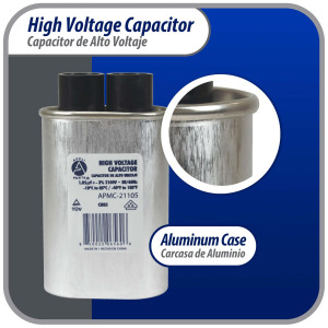 Appli Parts APMC-21105 Condensador Capacitor para microondas 1.05 Mfd uF (microfaradios) Alto Voltaje 2100V tipo CH85 21105 Remplazo universal para multiples marcas