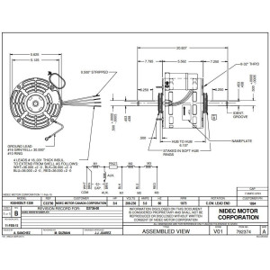 US Motor 3/4 hp 1075 rpm, 6 Poles 2 Shaft OAO 3 Speed 5.6 diameter, CCW  208-230v, 60 hz, 1 ph, 7.5 mfd/370 VAC Run Capacitor 1894 K055DUT1259011B