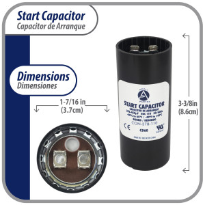 Appli Parts motor start capacitor 378-450 Mfd (microfarads) uF 110-125 VAC universal fit for electric motor applications 1-7/16 in Wide 3-3/8 in Height CON-378-110

