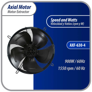Appli Parts AXF-630-4 Extractor Axial 630 mm (24-3/4 pulg) 220-440 V, 3 ph, 60 Hz, 900 W, 1550 rpm, Rango Temperatura -30 C a 60 C, incluye aspa y base tipo jaula