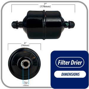 Appli Parts APFD-163 3/8 in Liquid Line Refrigerant AC Filter Drier hvac Refrigeration 163 SAE Flare connection universal unidirectional 7in long 3in wide