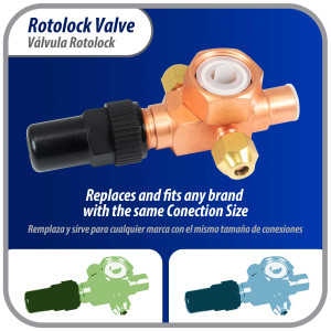 Appli Parts APRV-VA06 Valvula Rotolock V06 1 pulg x 1/2 pulg Soldable con puertos de acceso de 1/4 pulg Universal para sistemas de refrigeracion y aire acondicionado