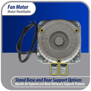 Appli Parts APFM-342E 34W refrigeration condenser and evaporator motor 220V 60Hz 1.2A 1300rpm includes base and 12in aluminum Fan Blade CCW shaft end Universal fit