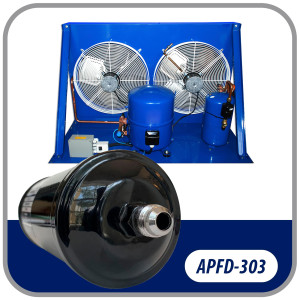 Appli Parts APFD-303 3/8 in Liquid Line Refrigerant AC Filter Drier hvac Refrigeration 303 SAE Flare connection universal unidirectional 10-1/2 in long 3-1/4 in wide