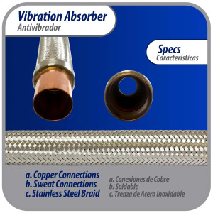 Appli Parts APVE-258 Antivibrador 2-5/8 pulg Soldable Eliminador de Vibracion 61cm Largo 300psi presion maxima de trabajo y 3.265psi presion de rotura