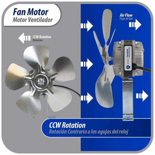 Appli Parts APFM-101E 10W Condenser and Evaporator Fan Motor 115V 60Hz 0.65A, Includes 9in Aluminum Fan Blade & Mounting Base, Universal Replacement for Commercial Refrigeration Units Appli Parts APFM-101E 10W Condenser and Evaporator Fan Motor 115V 60Hz 0.65A, Includes 9in Aluminum Fan Blade & Mounting Base, Universal Replacement for Commercial Refrigeration Units