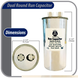 Appli Parts Condensador Capacitor de Marcha 75 Mfd uF (microfaradios) 370VAC CBB65 Universal Aire acondicionado y otras aplicaciones Redondo UL E476928 14cm Alto 5.7cm Ancho CON-75-370-R Appli Parts Condensador Capacitor de Marcha 75 Mfd uF (microfaradios) 370VAC CBB65 Universal Aire acondicionado y otras aplicaciones Redondo UL E476928 14cm Alto 5.7cm Ancho CON-75-370-R