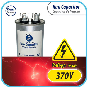 Appli Parts Run Capacitor for ac 75 Mfd uF (microfarads) 370VAC CBB65 Round Universal fit for hvac and other applications 5-1/2in High 2-1/4in Wide CON-75-370-R 