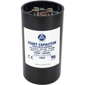 Appli Parts motor start capacitor 270-324 Mfd (microfarads) uF 250 VAC universal fit for electric motor applications 1-3/4 in Diameter 3-3/8 in Height CON-270-250 
