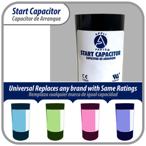 Appli Parts motor start capacitor 270-324 Mfd (microfarads) uF 250 VAC universal fit for electric motor applications 1-3/4 in Diameter 3-3/8 in Height CON-270-250 
