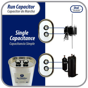 Appli Parts Condensador Capacitor de Marcha 50 Mfd uF (microfaradios) 370VAC CBB65 Universal Aire acondicionado y otras aplicaciones Ovalado UL E476928 cm Alto cm Ancho CON-50-370