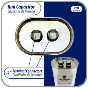 Appli Parts Run Capacitor for ac 50 Mfd uF (microfarads) 370VAC CBB65 Oval Universal fit for hvac and other applications in High in Wide CON-50-370 