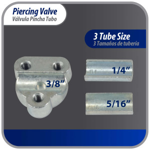 Appli Parts APT-PV210 1/4, 5/16, 3/8 in Bullet Piercing Valve kit with tube size adapters and gasket for small refrigeration systems with 1/4 in SAE Service Port