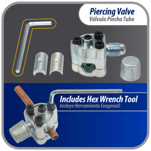 Appli Parts APT-PV210 1/4, 5/16, 3/8 in Bullet Piercing Valve kit with tube size adapters and gasket for small refrigeration systems with 1/4 in SAE Service Port