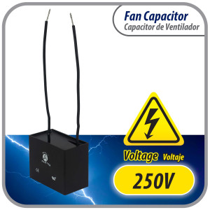 Appli Parts CAP-2.5-250-2C Condensador Capacitor de ventilador 2.5 mfd (microfaradios) uf 250VAC con 2 cables compatible con cualquier marca de igual capacitancia 3.7cm Ancho 1.5cm Prof. 2.6cm Alto