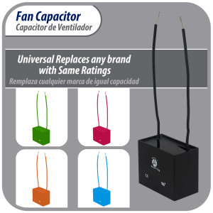 Appli Parts CAP-2.5-250-2C Fan Capacitor 2.5 mfd (microfarads) uf 250 VAC with 2 Wire Terminal Connections compatible with any brand with same capacitance 1-1/2in Width 5/8in Depth 1in Height