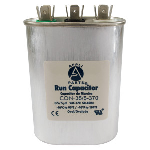 Appli Parts Dual Run Capacitor 35 + 5 mfd (Microfarads) 370 Volts Oval CON-35/5-370
Replaces CAP-35/5-370