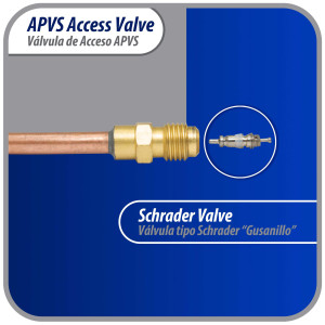 Appli Parts APVS-14142 1/4 in SAE Access Schrader Valve x 1/4 ODF x 2 in Copper Stem with Valve Core and Cap with gasket and core remover for AC and refrigeration systems 