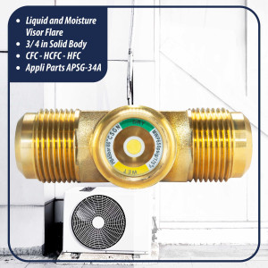 Appli Parts APSG-34A 3/4 in Sight Glass and liquid moisture indicator Flare connections with Solid Body for HVAC/R installations suitable for CFC HCFC HFC refrigerants