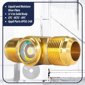 Appli Parts APSG-34A 3/4 in Sight Glass and liquid moisture indicator Flare connections with Solid Body for HVAC/R installations suitable for CFC HCFC HFC refrigerants