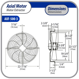 Appli Parts AXF-500-3 Extractor Axial 500 mm (19-3/4 pulg) 220 V, 3 ph, 60 Hz, 500 W, 1550 rpm, Rango Temperatura -30 C a 60 C, incluye aspa y base tipo jaula
