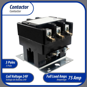 Appli Parts APAC-37524 Contactor 3 Polos 75A 24V Bobina Repuesto para Compresores de CA y Aplicaciones Electricas Certificacion UL E476929 de Trabajo Pesado