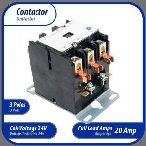 Appli Parts APAC-32024 Contactor 3 Polos 20A 24V Bobina Repuesto para Compresores de CA y Aplicaciones Electricas Certificacion UL E476929 de Trabajo Pesado