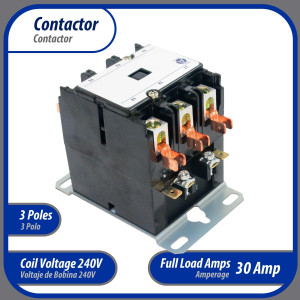 Appli Parts APAC-330240 Contactor 3 Polos 30A 240V Bobina Repuesto para Compresores de CA y Aplicaciones Electricas Certificacion UL E476929 de Trabajo Pesado