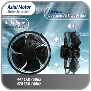 Appli Parts AXF-250 Extractor Axial 250 mm (9-7/8 pulg) 220 V, 1 ph, 50-60 Hz, 68W 1620 rpm, Rango Temperatura -30 C a 60 C, incluye aspa y base tipo jaula