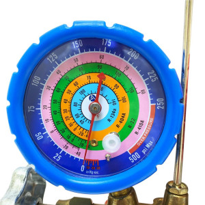 Appli Parts APMG-A3B36S R134,R22,R404,R410 Manifold Gauge Set, Brass Body with Sight-glass, Includes 36 in long 1/4 in SAE Hose Set, Pressure psi, Temperature Fahrenheit Scales