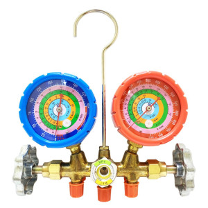 Appli Parts APMG-A3B36S R134,R22,R404,R410 Manifold Gauge Set, Brass Body with Sight-glass, Includes 36 in long 1/4 in SAE Hose Set, Pressure psi, Temperature Fahrenheit Scales