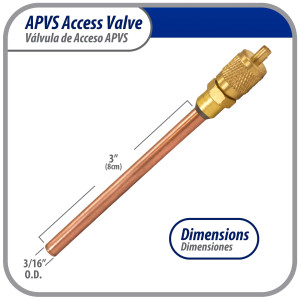 Appli Parts APVS-1431631/4 in SAE Access Schrader Valve x 3/16 ODF x 3 in Copper Stem with Valve Core and Cap with gasket and core remover for AC and refrigeration systems