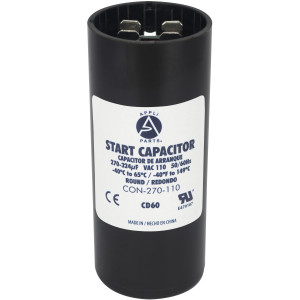 Appli Parts motor start capacitor 270-324 Mfd (microfarads) uF 110-125 VAC universal fit for electric motor applications 1-7/16 in Wide 3-3/8 in Height CON-270-110
