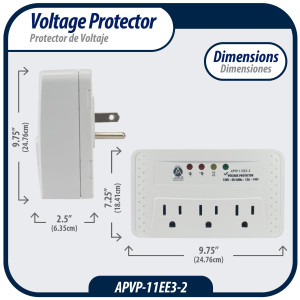 Appli Parts APVP-11EE3-2 Protector 120 V, 50/60 Hz, 12 A, 140 joules para Equipos Electronicos como Televisores, VHS, DVD, Blu Ray y Otros, protege sobrevoltaje y bajo voltaje