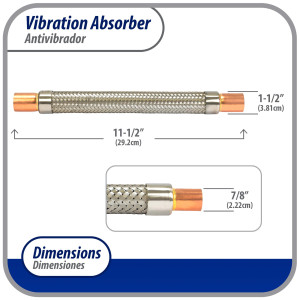 Appli Parts APVE-78 Antivibrador 7/8 pulg Soldable Eliminador de Vibracion 29cm Largo 450psi presion maxima de trabajo y 3.265psi presion de rotura