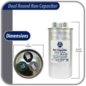 Appli Parts Condensador Capacitor de Marcha 35+5 Mfd uF (microfaradios) 370VAC CBB65 Universal Aire acondicionado y otras aplicaciones Redondo UL E476928 11cm Alto 5cm Ancho CON-35/5-370-R Appli Parts Condensador Capacitor de Marcha 35+5 Mfd uF (microfaradios) 370VAC CBB65 Universal Aire acondicionado y otras aplicaciones Redondo UL E476928 11cm Alto 5cm Ancho CON-35/5-370-R