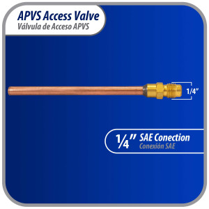 Appli Parts APVS-143162 1/4 in SAE Access Schrader Valve x 3/16 ODF x 2 in Copper Stem with Valve Core and Cap with gasket and core remover for AC and refrigeration systems