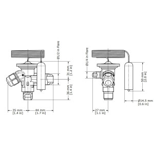 Danfoss 068Z3348 Cuerpo de Valvula de Expansion TE 2 para R134a, R513A Ecualizacion Externa 3/8 x 1/2 x 1/4 Flare, Capacidad desde 1/5 a 3 tons, capacidad segun Orificio de venta separada, 068Z3543