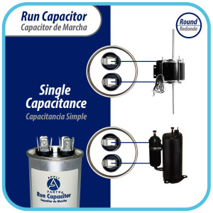 Appli Parts Run Capacitor for ac 20 Mfd uF (microfarads) 370 VAC or 450 VAC CBB65 Round Universal fit for hvac and other applications 3-3/8 in High 1-3/4 in Wide CON-20-450 