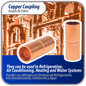 Appli Parts AP-A014 1/4 in Wrot Copper Coupling fitting CxC Sweat connections for refrigeration, air conditioning and plumbing applications ACR and Type L copper pipe