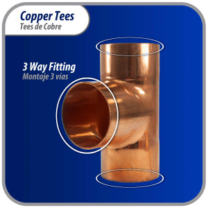Appli Parts AP-T218 2-1/8 in Wrot Copper Tee CxCxC connections for refrigeration, air conditioning and plumbing applications ACR and Type L copper pipe