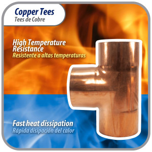 Appli Parts AP-T218 2-1/8 in Wrot Copper Tee CxCxC connections for refrigeration, air conditioning and plumbing applications ACR and Type L copper pipe