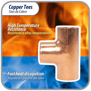 Appli Parts AP-T012 1/2 in Wrot Copper Tee 1/2in CxCxC connections for refrigeration, air conditioning and plumbing applications ACR and Type L copper pipe