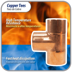 Appli Parts AP-T138 1-3/8in Wrot Copper Tee CxCxC connections for refrigeration, air conditioning and plumbing applications ACR and Type L copper pipe