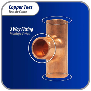 Appli Parts AP-T014 1/4 in Wrot Copper Tee CxCxC connections for refrigeration, air conditioning and plumbing applications ACR and Type L copper pipe